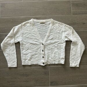 L.L. Bean White Textured Cardigan